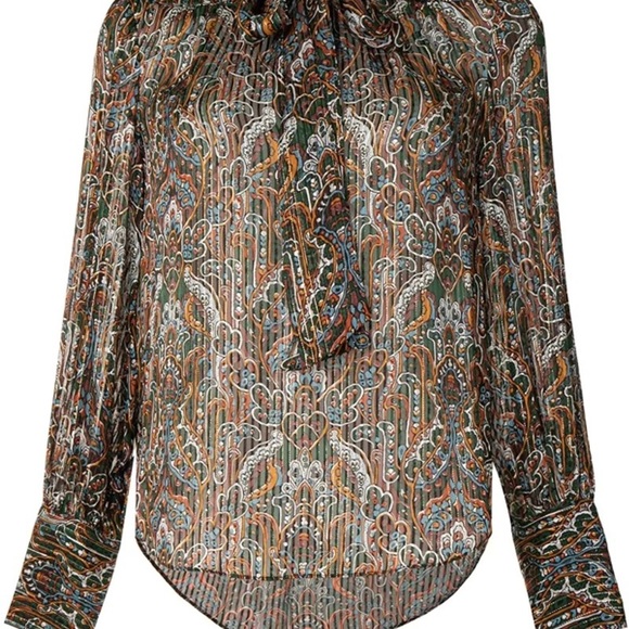 VERONICA BEARD Zaylee Silk Paisley Tie-Neck Blouse - Picture 11 of 12